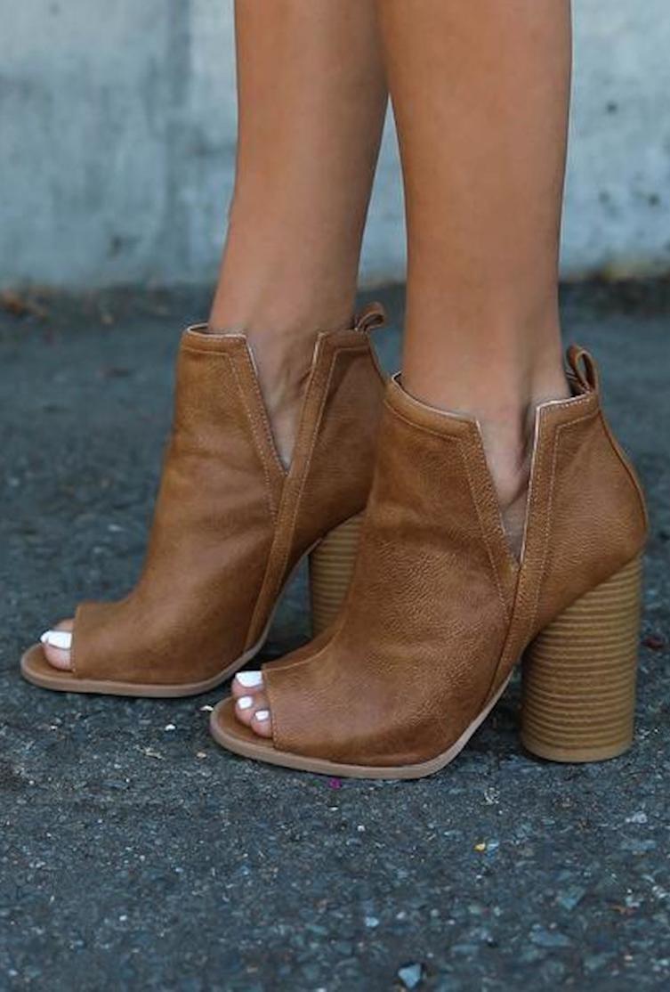 Charlotte Peep Toe Booties (Tan) – Style Bar Boutique